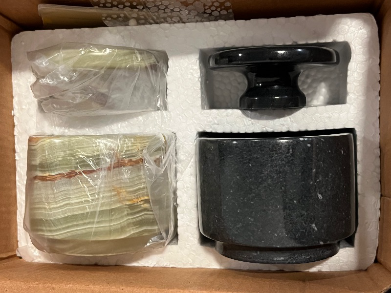 Photo 1 of Marble Salt Cellar with Lid 3" Black and Green Onyx Brown Sugar Keeper Kitchen Table, Salt & Pepper Bowls, Storage Container
