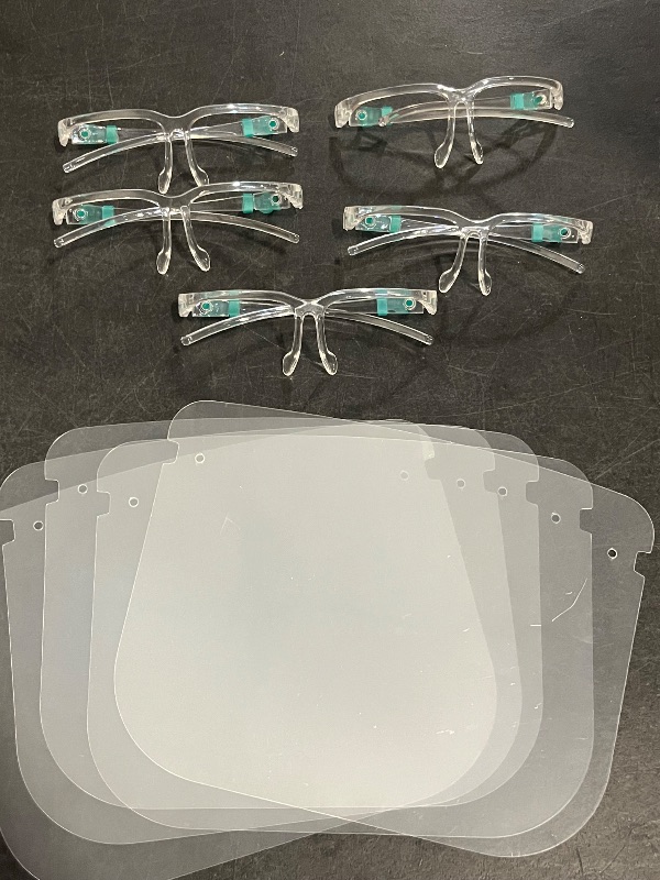 Photo 1 of TCP Global Salon World Safety Face Shields with Glasses Frames (Pack of 5) - Ultra Clear Protective Full Face Shields to Protect Eyes, Nose, Mouth - Anti-Fog PET Plastic Sanitary Droplet Splash Guard
