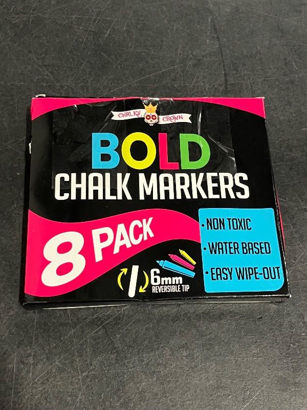 Photo 1 of Liquid Chalk Markers for Blackboards - Bold Color Dry Erase Marker - Chalk Markers for Chalkboard Signs, Windows, Blackboard, Glass - 6mm Reversible Tip (8 Pack) - 24 Chalkboard Labels Included
