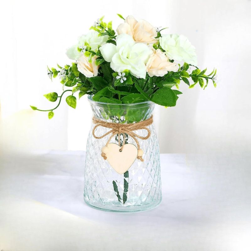 Photo 1 of Vintage Crystal Glass Flower Vase for Home Table Decor, Modern Bouquet Vase for Cenerpiece, Wedding, Party, Office, 6.3inch High Diamond Pattern Pink (Clear, 6.3inch)
