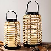 Photo 1 of Natural Rattan Boho Lanterns - Handcrafted Chic Decor to Enhance Your Home - Modern Farmhouse Beauty Perfect for Any Living Room, Patio & Porch, Indoor and Outdoor Coffee Table or Kitchen Dining Table
