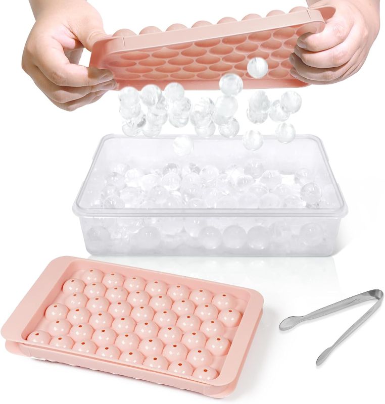 Photo 1 of WIBIMEN Ice Cube Tray with Lid and Bin - Round Ice Trays for Freezer with Lid - Ice Cube Trays for Freezer with Ice Container (0.8"-2PACK Pink)

