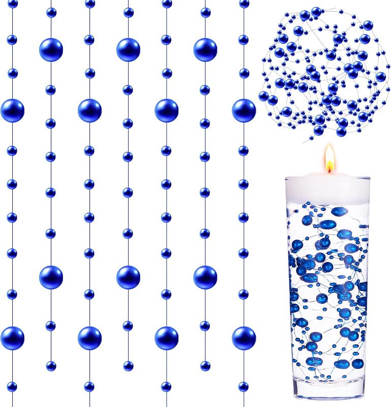 Photo 1 of Tondiamo 24 Pcs Artificial Pearl String for Floating Candle Faux Pearls Beads String Party Garland Decoration for Vases Filler Wedding Centerpiece Christmas Party Decor(Blue)
