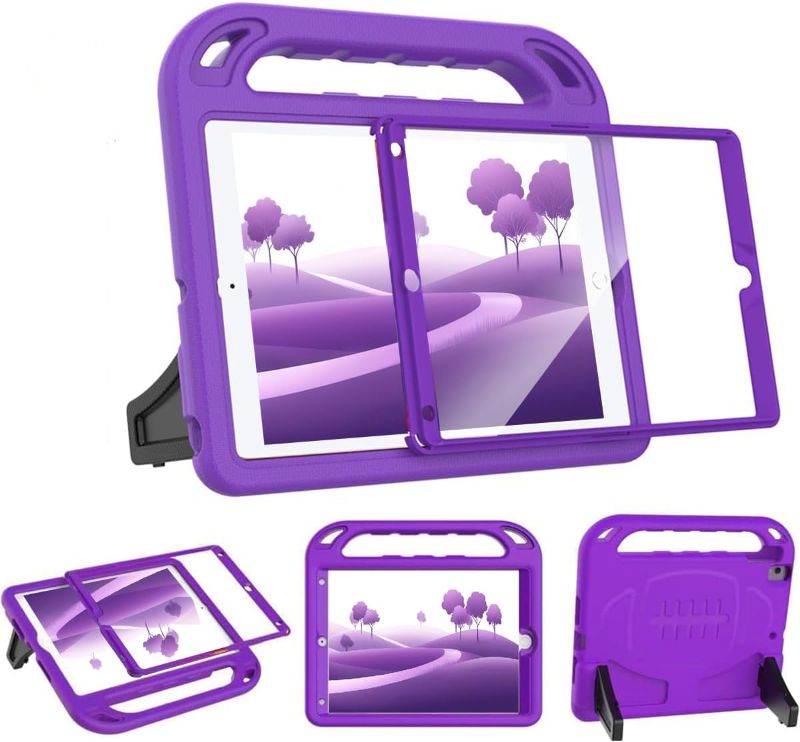 Photo 1 of BMOUO Kids Case for iPad 9th/8th/7th Gen (10.2 inch, 2019-2021) | with Built-in Screen Protector | Shockproof Handle Stand | Purple
