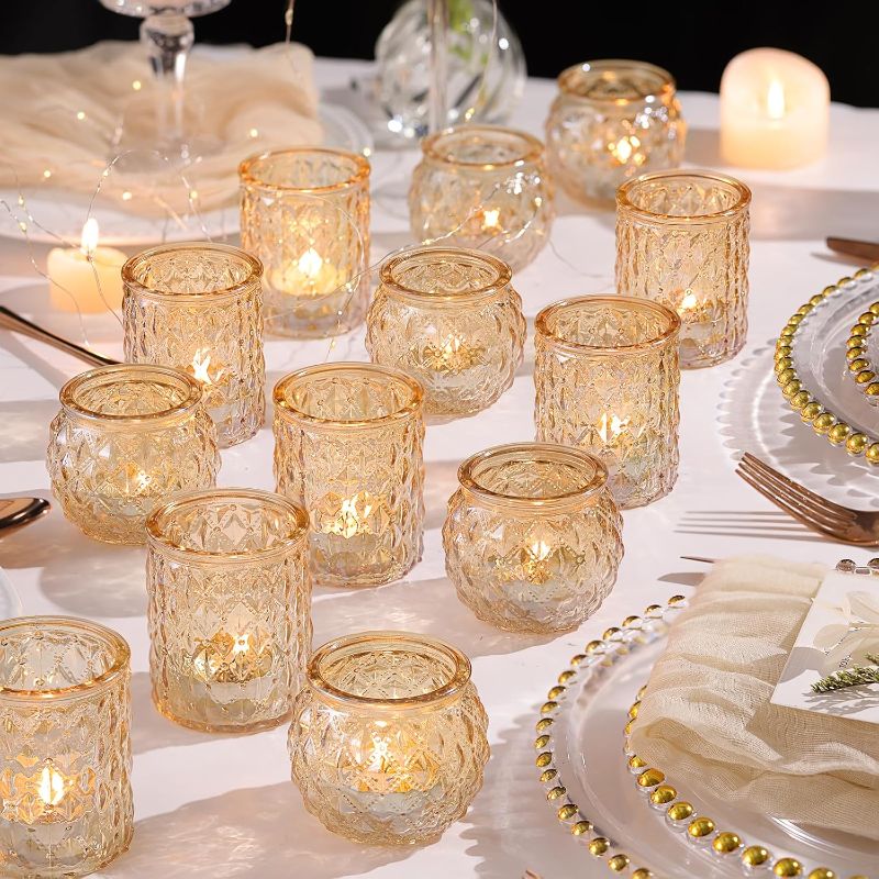 Photo 1 of 36pcs Assorted Gold Votive Candle Holders, Tea Light Candle Holder Glass for Diwali, Gold Candle Holders for Wedding, Table Centerpiece, Brithday and Holiday Decorations
