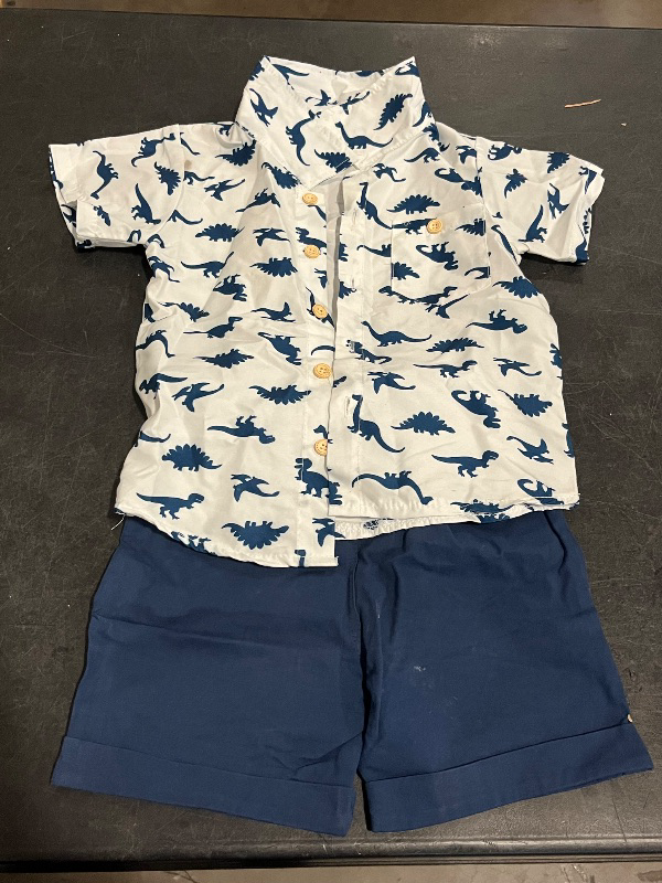 Photo 1 of 3-4T *Dirt Marks* Baby Toddler Boy Outfits 2T 3T 4T 5T Clothes Summer Kids Pattern Short Sleeve Button Down Shirt & Shorts Set