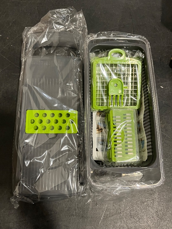 Photo 1 of Vegetable Chopper Kit, Stainless Steel Blades, with Veggie Pusher, Grating & Pattern Cutting Blades, Catch Basin & Wash Basket, Safety Lock, Dishwasher Safe Kitchen Gadget
