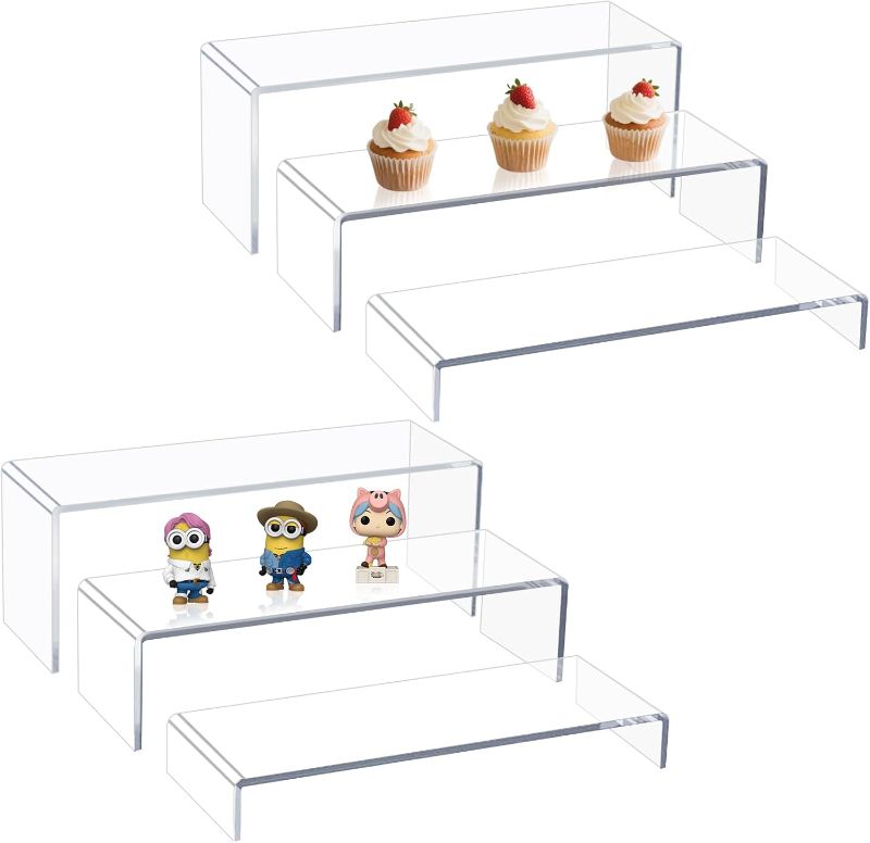 Photo 1 of Acrylic Display Risers,12'' Large Display Stands, Thickened to 0.2''(5mm) Stackable Acrylic Shelf for Perfume Display, Clear Risers for Cupcake Stand,Pop Figurines,Tumbler,Food (Clear, 6PCS)
