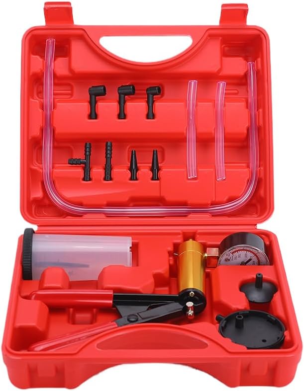 Photo 1 of Brake Bleeder Kit with Hand Held Vacuum Pump and Adapters, with Vacuum Brake Bleeder Pump Pressure Gauge for Automotive Car Motorbike(red)
