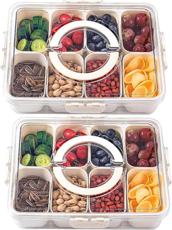 Photo 1 of Shopwithgreen 2Pcs Divided Serving Tray with Lid and Handle, Portable Snackle Box Snack Containers for Charcuterie, Party, Veggies, Snack, Fruit, Nuts, Candy, Chip, Entertaining, Picnic