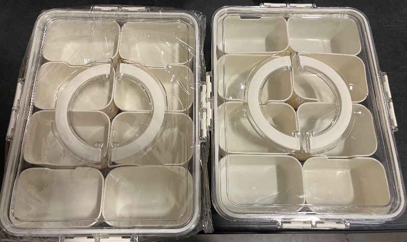 Photo 1 of Shopwithgreen 2Pcs Divided Serving Tray with Lid and Handle, Portable Snackle Box Snack Containers for Charcuterie, Party, Veggies, Snack, Fruit, Nuts, Candy, Chip, Entertaining, Picnic