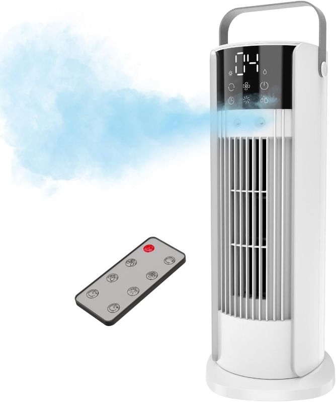 Photo 1 of 16'' Misting Tower Fan, 700ml Tank, 90° Oscillating Fan w/Remote, Bladeless Desk Fan, 4 Speeds, Timer, Cooling Fan for Bedroom, Desk, Table, Office, Room
