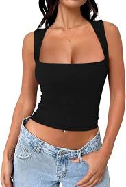 Photo 1 of (L) REORIA Chic Allure Square Neck Crop Top Grey