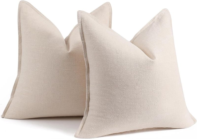 Photo 1 of Hckot Ramie Cotton Throw Pillow Covers 20x20  Decorative Pillows for Bed Neutral Boho Farmhouse Pillows for Couch Sofa Bedroom Living Room Home Decor Brown
