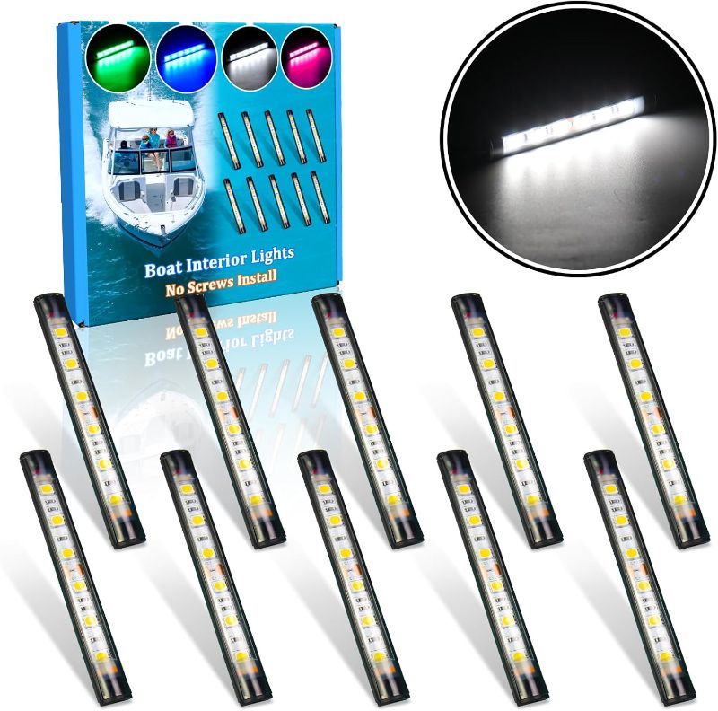 Photo 1 of Botepon Upgraded Boat Interior Lights, No Drill Install Marine LED Lights with Adhesive & IP67 Waterproof, Boat Deck/Cockpit Lighting for Night Fishing Safety, White
