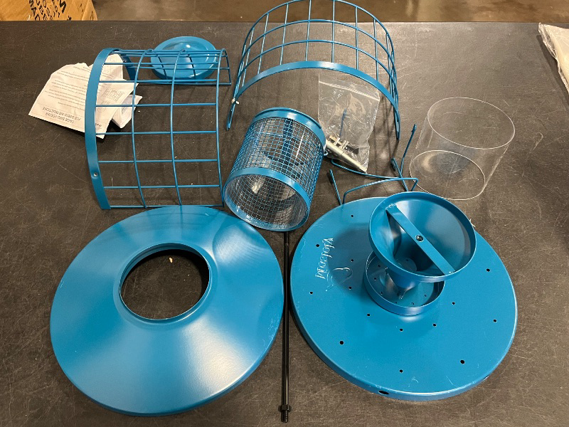 Photo 1 of Caged Bird Feeders Squirrel-Proof, Metal, 2.8 Lbs Capacity-Cage Tube Seed Feeders with Tray Outdoor Hanging, Attract Birds,Detachable Cleaning, Starling Proof Wild Bird Feeder?Blue?
