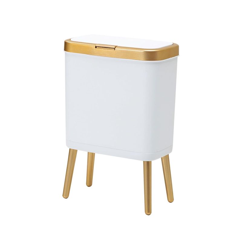 Photo 1 of Housewife-Parent Wastebasket: 4 Gallon Trash Can with Lid - Kitchen Bathroom Garbage Bin, Waterproof & Childproof Design, Easter Home Organization (White)
