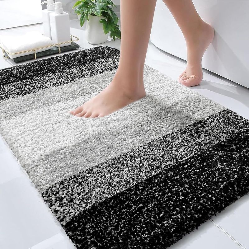 Photo 1 of OLANLY Bathroom Rugs Mat Extra Soft Absorbent Microfiber Bath Rugs, Rubber Backing, Quick Dry, Machine Washable Bath Mats for Bathroom Floor, Tub and Shower, Home Decor Accessories, Black