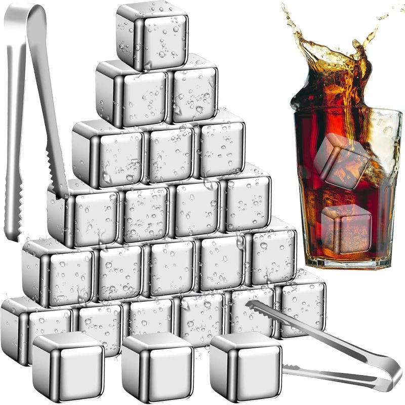 Photo 1 of 23 PCS Stainless Steel Ice Cubes,Reusable Metal Whiskey Stones,Refreezable Metal Chilling Rocks with 2Pcs Ice Tongs,for Whiskey Vodka Wine Juice Drinks Soda

