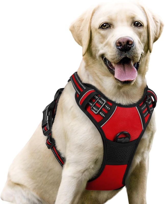 Photo 1 of XL Rabbitgoo Dog Harness, No-Pull Pet Harness with 2 Leash Clips, Adjustable Soft Padded Dog Vest, Reflective No-Choke Pet Oxford Vest with Easy Control Handle for Large Dogs, Red, XL