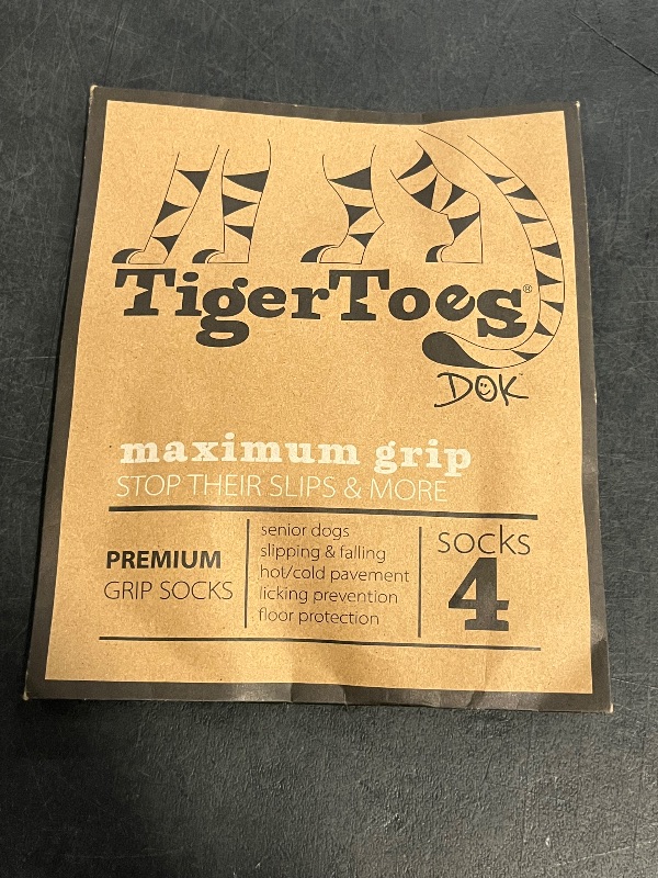 Photo 1 of (S) DOK TigerToes Premium Non-Slip Dog Socks for Hardwood Floors - Extra-Thick Grip That Works Even When Twisted - Prevents Licking, Slipping, and Great for Dog Paw Protection - Size Small

