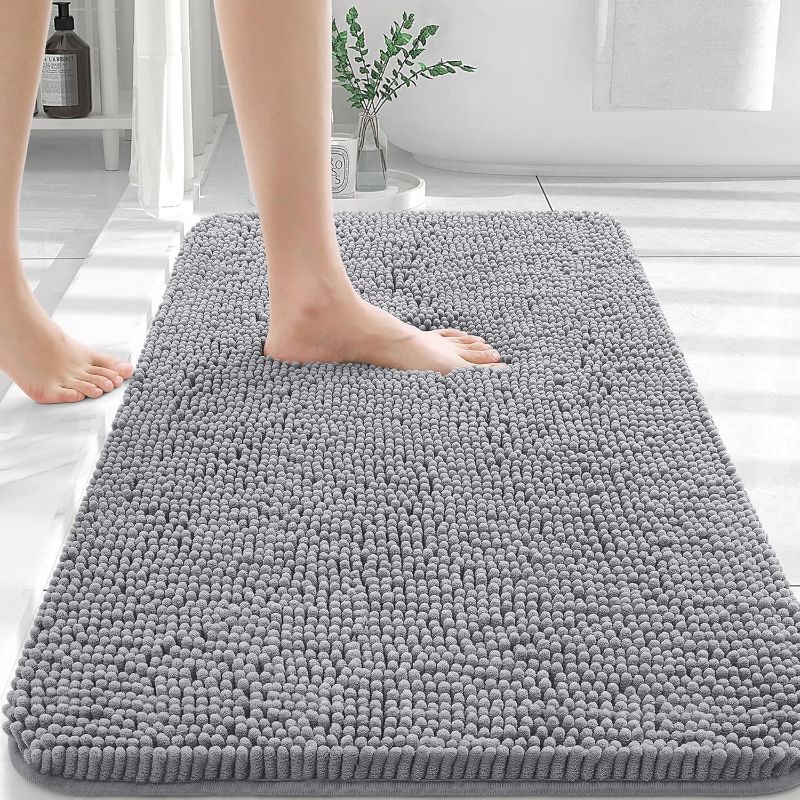 Photo 1 of OLANLY Bathroom Rugs 30x20, Extra Soft Absorbent Chenille Bath Rugs, Rubber Backing Quick Dry, Machine Washable Bath Mats for Bathroom Floor, Tub and Shower, Home Decor Accessories, Grey

