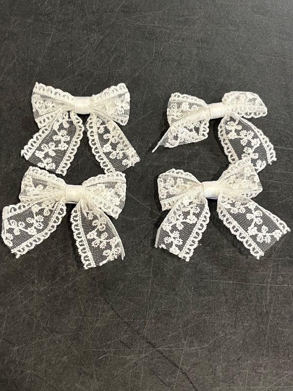 Photo 1 of 4 Pcs Lace Bows for Hair White Lace Bows Exquisite Long Tail Ribbon Design Cute Small Hair Bows for Women Suitable for Dances, Weddings, Parties, Gifts
