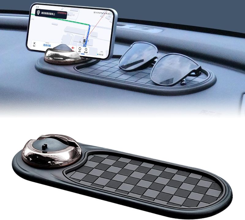 Photo 1 of Jiechen Universal Anti-Slip Car Dashboard Mat with 360° Rotating Phone Holder – Multi-Functional Organizer Pad for Phones, Sunglasses, Keys, and Daily Essentials (Gray Silver)
