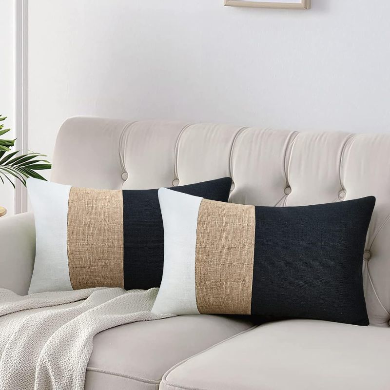 Photo 1 of JASEN Black and White Throw Pillow Covers 12x20 Farmhouse Boho Lumbar Decorative Pillow Covers for Couch Sofa Bed
