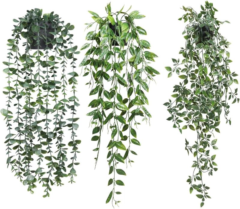 Photo 1 of Fake Plants Artificial Hanging Plants 3 Pack Fake Potted Plants for Wall Home Room Office Indoor Decor