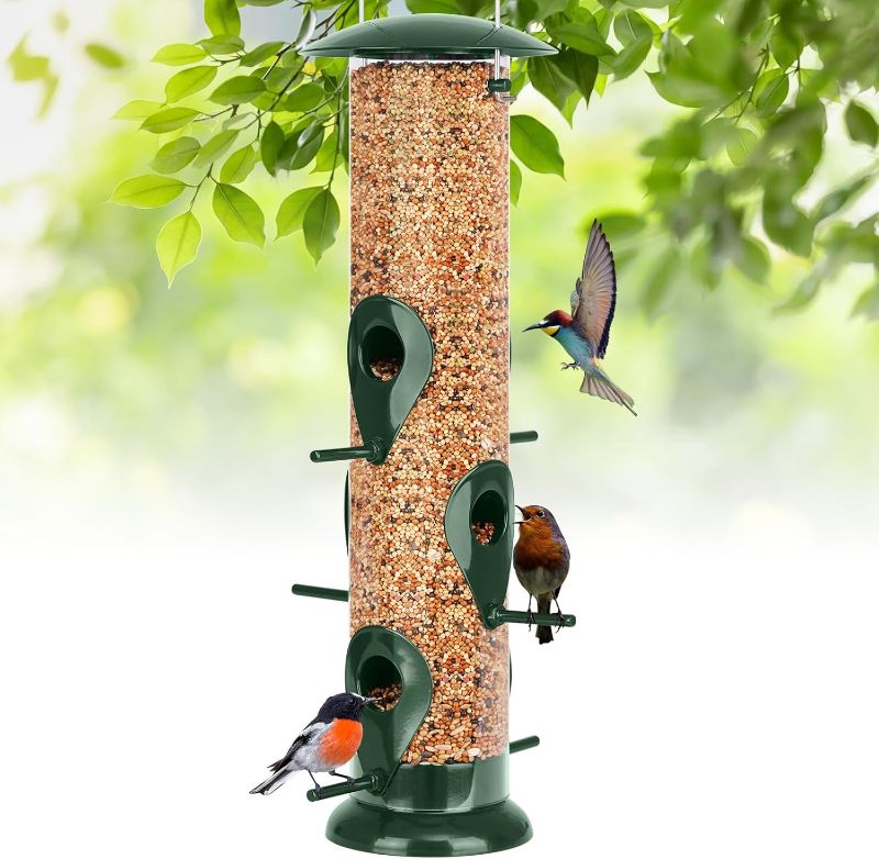 Photo 1 of FEED GARDEN Metal Tube Bird Feeders for Outdoors Hanging, 6-Port Bird Feeder for Outside, Finch Feeders for Outside, Squirrel Proof Bird Feeders with Heavy Duty Metal Lid, Chew-Proof
