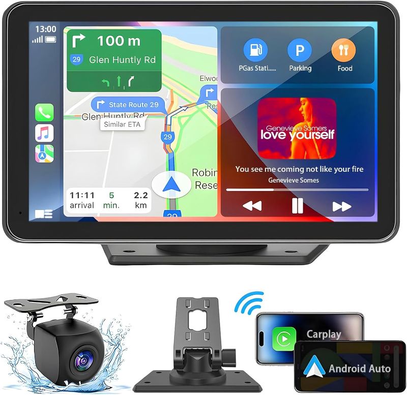 Photo 1 of Portable Carplay Screen for Car, 7" Wireless Carplay & Android Auto with Bluetooth, HD Backup Camera, GPS Navigation, Siri, FM, AUX, Mirror Link for All Vehicles
