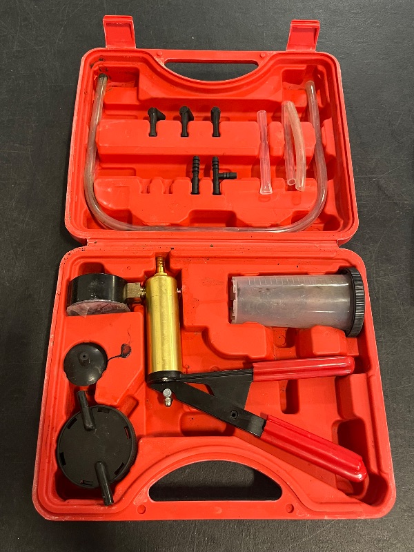 Photo 1 of Brake Bleeder Kit with Hand Vacuum Pump with Gauge Adapters Automotive Brake Fluid Bleeding Set for Bike Car Truck (red)
