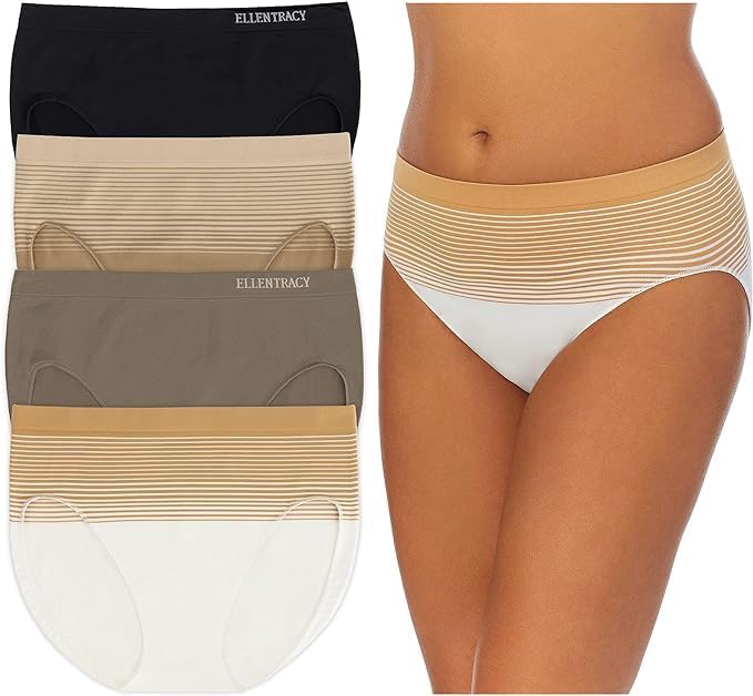 Photo 1 of (XL) ELLEN TRACY Women’s High Cut Brief Panties Breathable Seamless Underwear 4-Pack Multipack (Regular & Plus Size)
