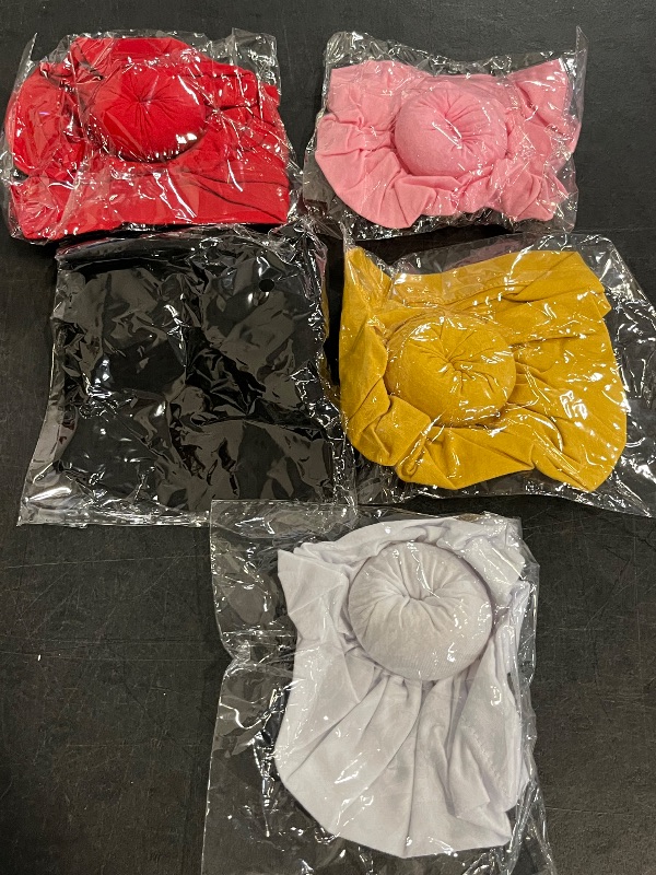 Photo 1 of DRESHOW BQUBO 5 Pieces Baby Turban Hats Turban Bun Knot Baby Infant Beanie Baby Girl Soft Cute Toddler Cap
