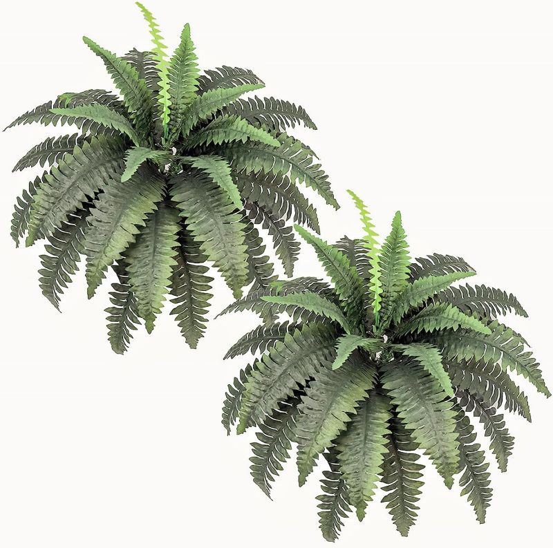 Photo 1 of 2 Pack Artificial Fern for Outdoors 33" Fake Boston Ferns Large Artificial Plants Faux Ferns for Front Porch Halls Indoors Gardens Churches Window Box Decorating
