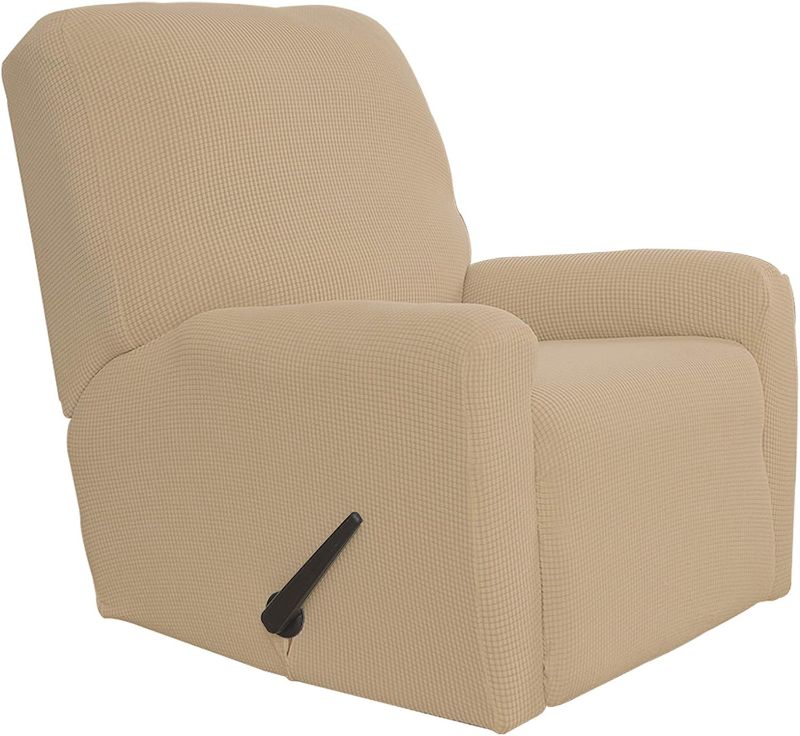 Photo 1 of Easy-Going Recliner Stretch Sofa Slipcover Sofa Cover 4-Pieces Furniture Protector Couch Soft with Elastic Bottom,Polyester Spandex Jacquard Fabric Small Checks(Recliner,Sand)
