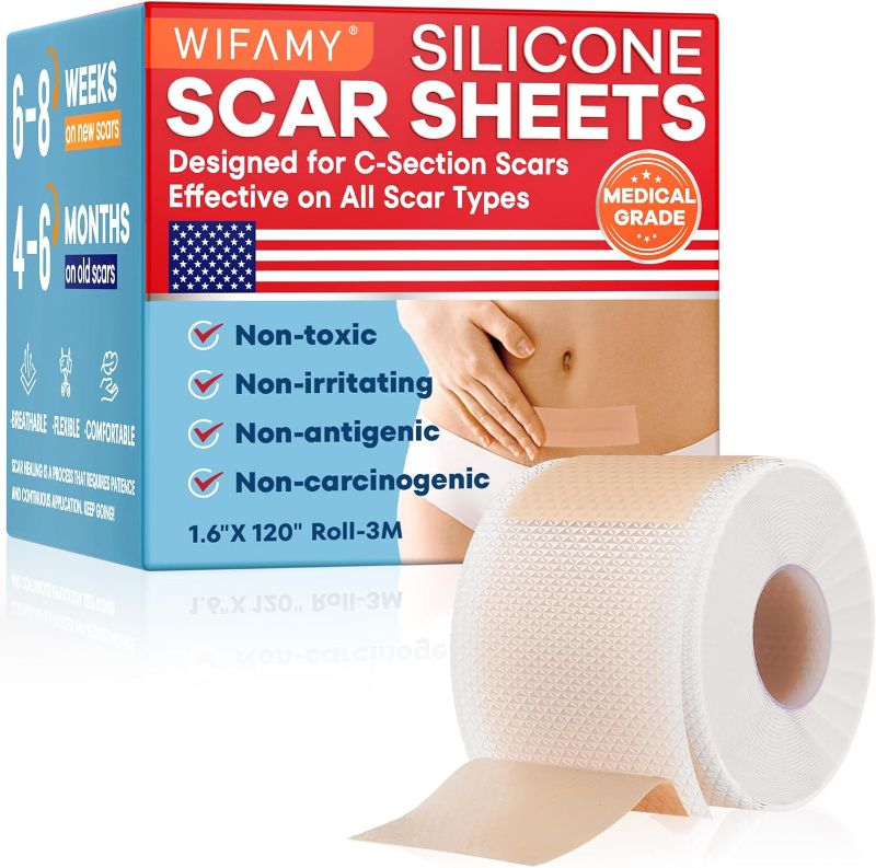 Photo 1 of Wifamy Silicone Scar Sheets for Women: Medical Grade Scar Removal C-Section Recovery & Post-Surgery Care (1.6"X 120" Roll-3M)
