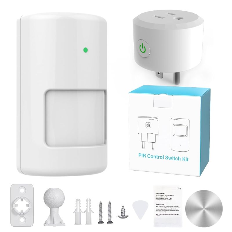 Photo 1 of Motion Sensor Light Switch with Outlet, PIR Infrared Motion Sensor Switch, Indoor Plug in Motion Activated Sensor, 3 Adjustable Sensing Modes, Wireless Motion Sensor for Home Appliances
