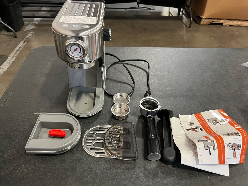 Photo 1 of Espresso Machine with Milk Frother, 20 Bar High Pressure Professional Espresso Maker Automatic, Compact Stainless Steel Coffee Machine for Cappuccino, Latte, Gift for Coffee Lover, Dad or Mom, Silver
