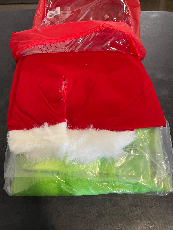 Photo 1 of XXL Christmas Costume for Men Green Giant Monster Adult 7PCS Deluxe Santa Suit Furry Halloween Cosplay Outfit Xmas
