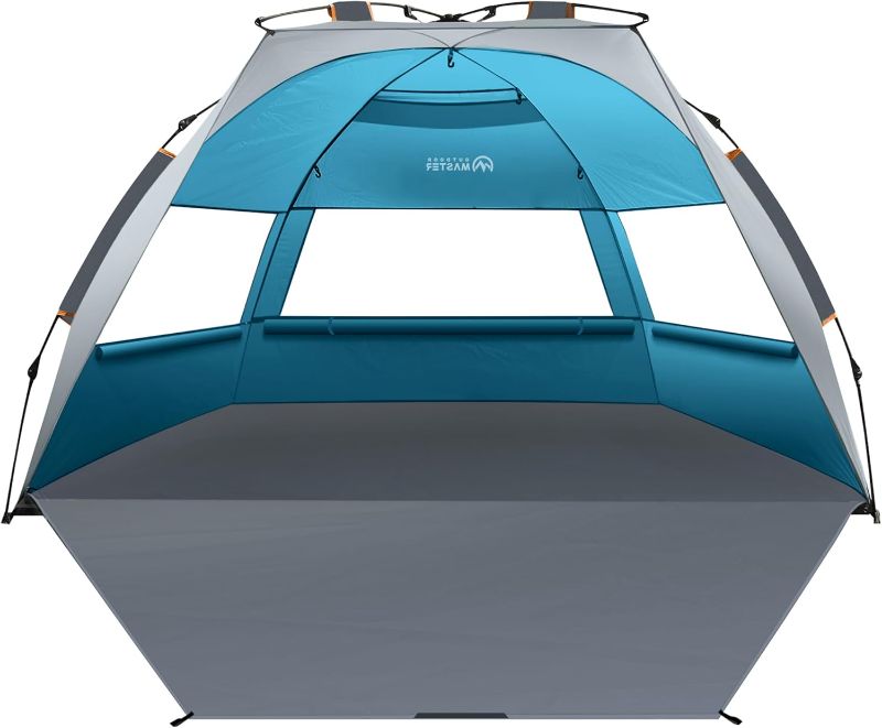 Photo 1 of OutdoorMaster Beach Tent Sun Shelter for 3-4 Person, Pop Up Beach Tent Easy Setup with Sandbags, Portable Sun Shade Canopy with Carrying Bag for Beach & Outdoor, UPF50+ UV Protection, Family Size
