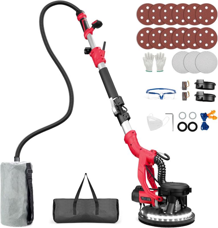 Photo 1 of *Missing ALL side Accessories** Drywall Sander, 1000W Popcorn Ceiling Removal Tool, Foldable Automatic Drywall Sander with Vacuum Dust Collection, LED Light, 6 Variable Speed 800-2200RPM,15Pcs Sanding Discs (Red?
