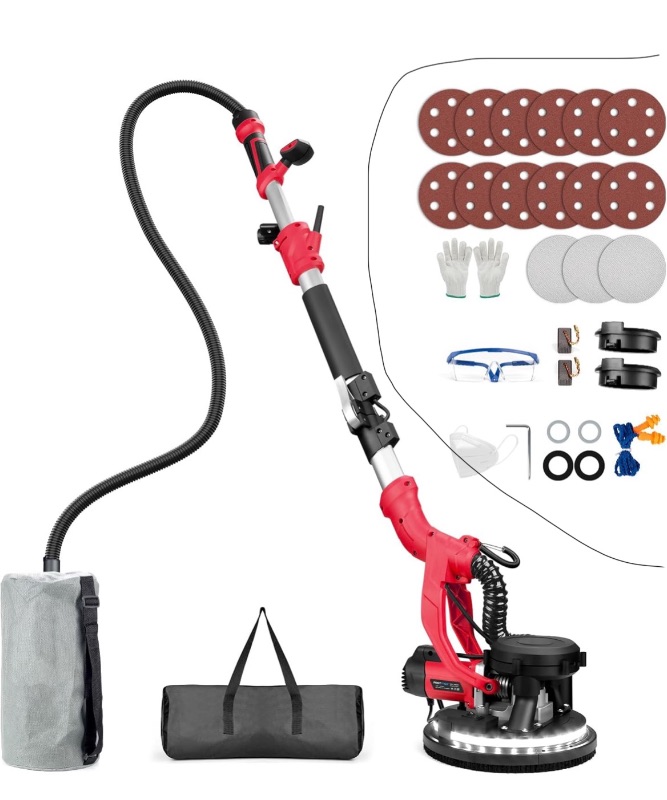Photo 1 of *Missing ALL side Accessories** Drywall Sander, 1000W Popcorn Ceiling Removal Tool, Foldable Automatic Drywall Sander with Vacuum Dust Collection, LED Light, 6 Variable Speed 800-2200RPM,15Pcs Sanding Discs (Red?
