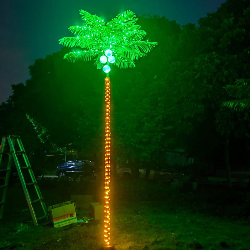 Photo 1 of Palm Trees for Outside Patio, 9.5Ft 305 LED Lighting Artificial Palm Tree with Coconuts, Outdoor Pool Tropical Decorations for Home Party Hawaiian Jungle Christmas Nativity Beach Garden Park
