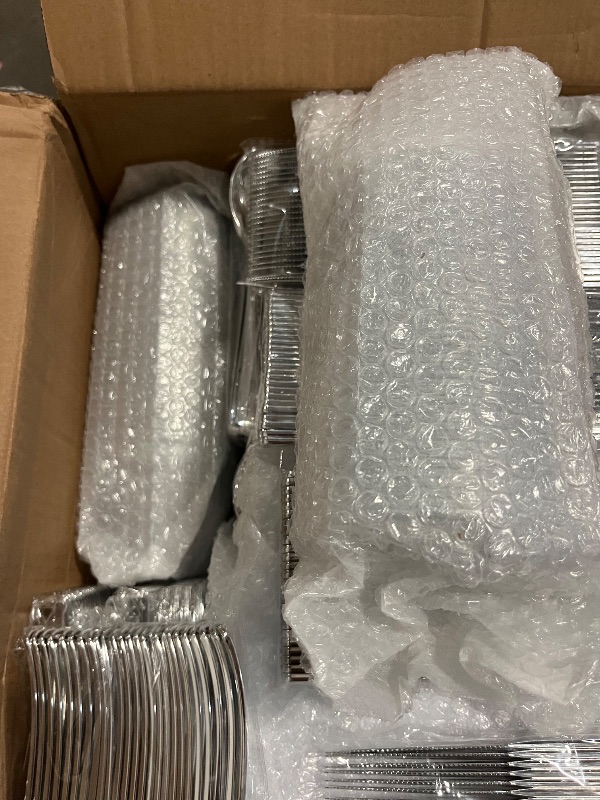 Photo 1 of Goodluck 600 Piece Disposable Silver Plates for 100 Guests, Plastic Dinnerware Set of 100 Dinner Plates, 100 Salad Plates, 100 Spoons, 100 Forks, 100 Knives, 100 Cups, Plastic Plates for Party
