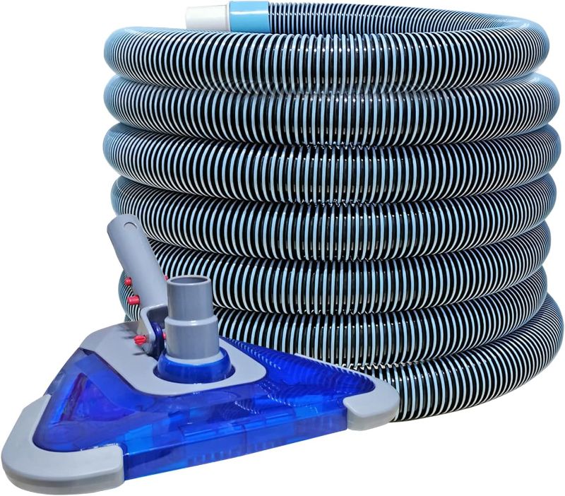 Photo 1 of POOLWHALE Professional 1-1/2-Inch x 24-Feet Swimming Pool Vacuum Hoses with Swivel Cuff and Triangular Weighted Flex Vacuum Head, Perfect for Above Ground and Small Inground Pools
