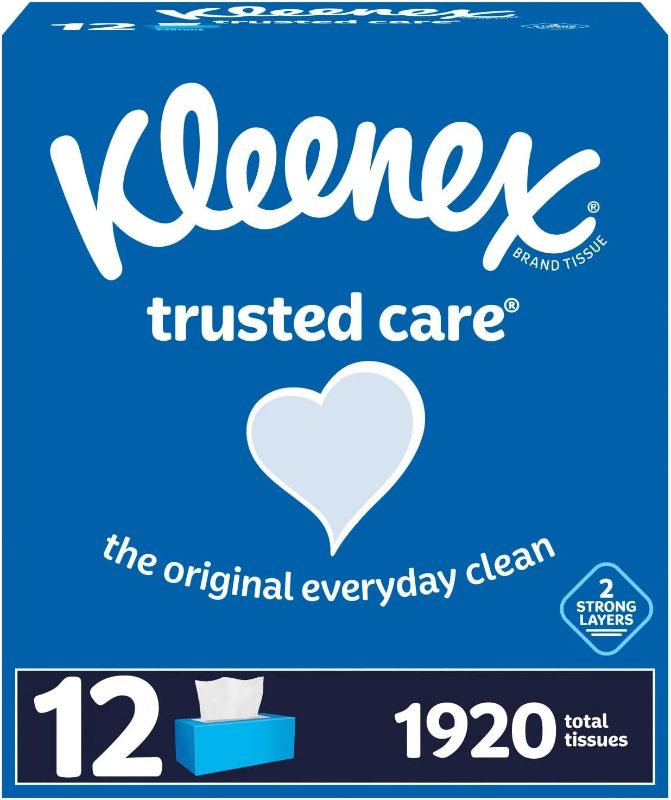 Photo 1 of Kleenex Trusted Care 2-ply Facial Tissues, Flat Boxes (160 tissues/box, 12 boxes)
