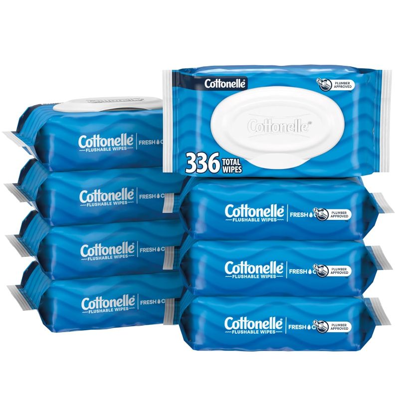 Photo 1 of Cottonelle Fresh Feel Flushable Wet Wipes, Adult Wet Wipes, 8 Flip-Top Packs, 42 Wipes Per Pack (336 Total Wipes), Packaging May Vary
