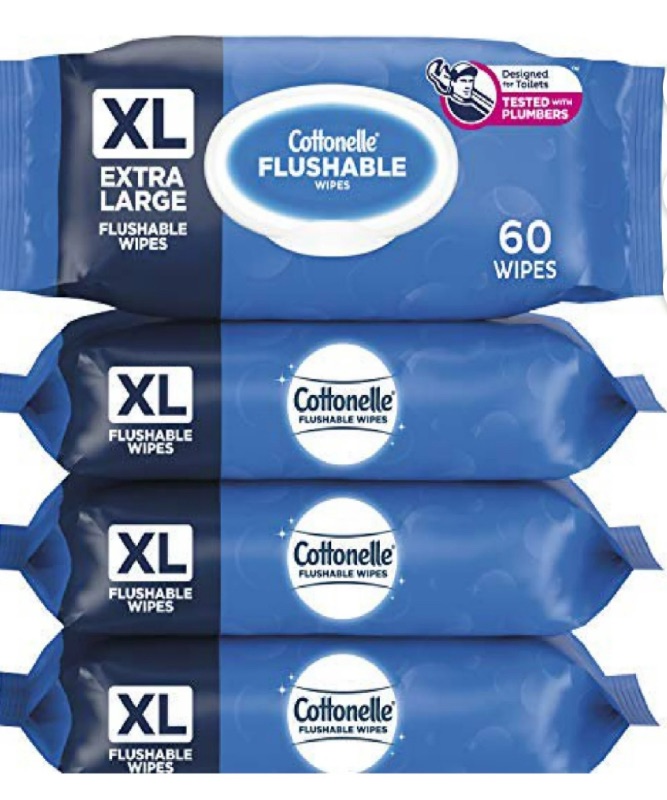 Photo 1 of Cottonelle XL Flushable Wipes Extra Large 4 Flip Top Pack 60 Wipes Per Pack, 240 Total 